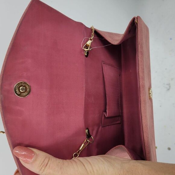 Pink Coral Vegan Leather Mini Top Handle Handbag Removeable Gold Crossbody Chain - Picture 8 of 10